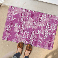 Magenta Hawaii Tapa Pattern Rubber Doormat With Heliconia Vintage Style