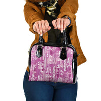 Magenta Hawaii Tapa Pattern Shoulder Handbag With Heliconia Vintage Style