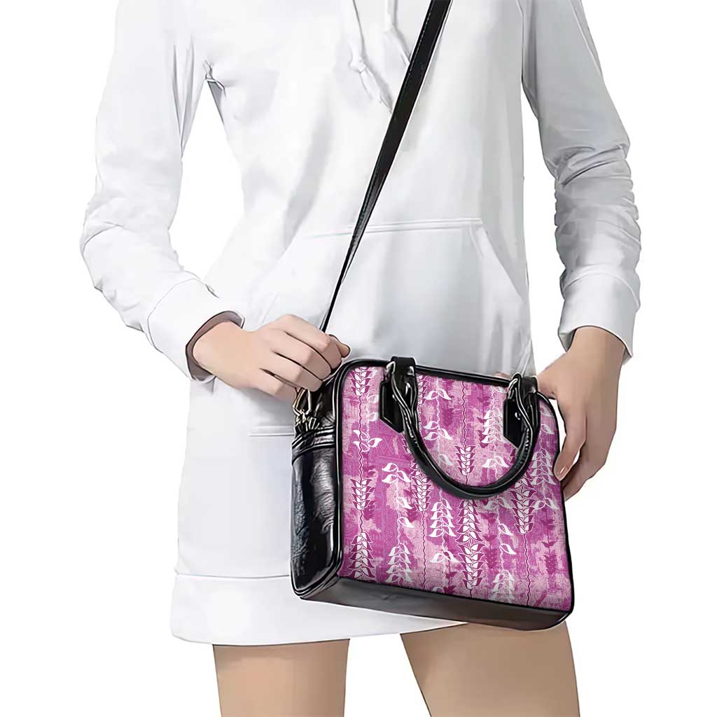 Magenta Hawaii Tapa Pattern Shoulder Handbag With Heliconia Vintage Style