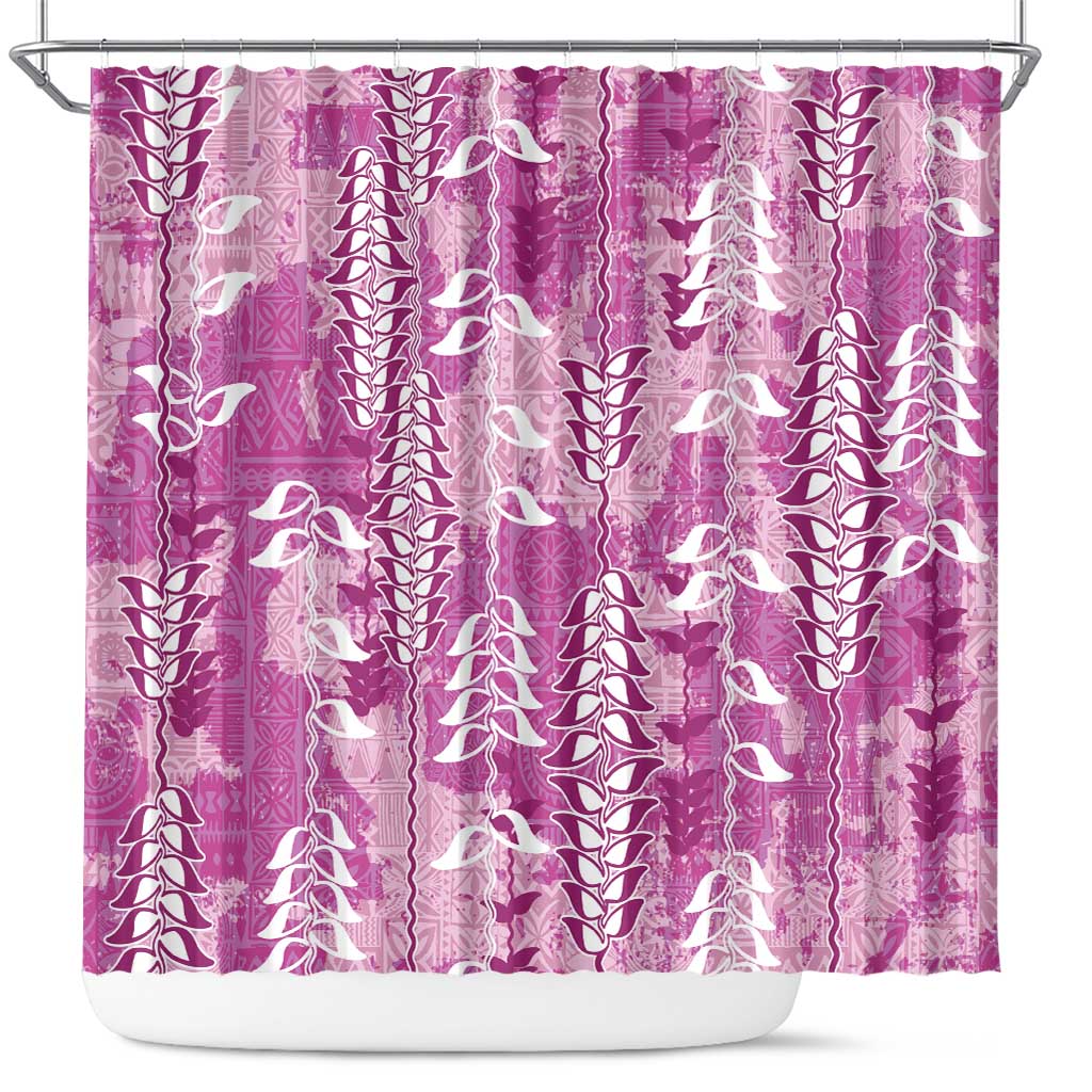 Magenta Hawaii Tapa Pattern Shower Curtain With Heliconia Vintage Style