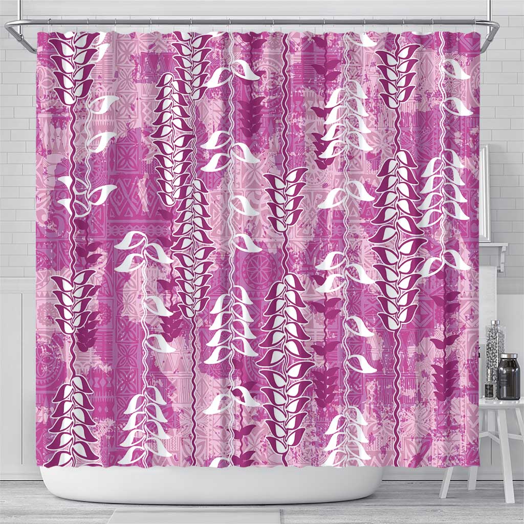 Magenta Hawaii Tapa Pattern Shower Curtain With Heliconia Vintage Style