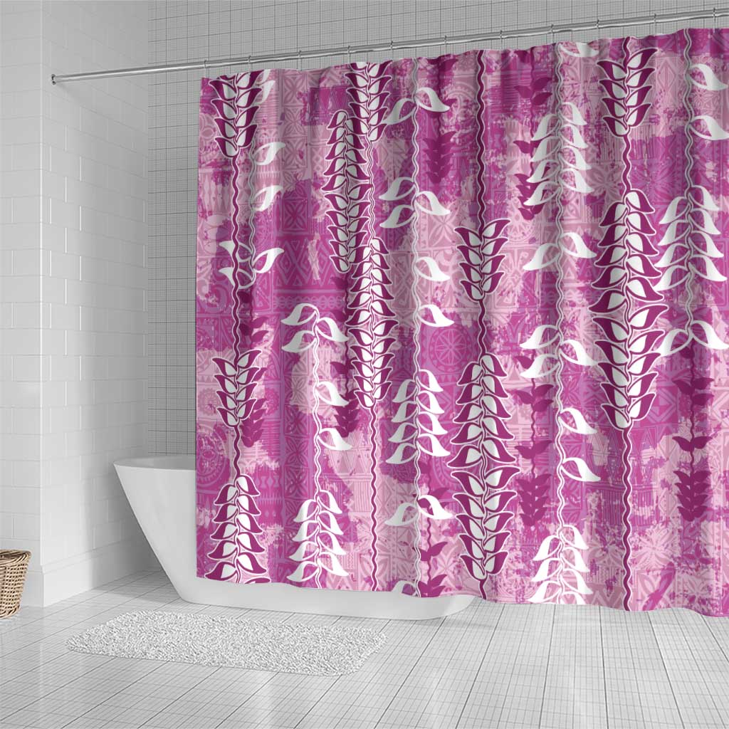 Magenta Hawaii Tapa Pattern Shower Curtain With Heliconia Vintage Style