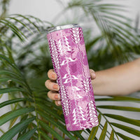 Magenta Hawaii Tapa Pattern Skinny Tumbler With Heliconia Vintage Style