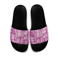 Magenta Hawaii Tapa Pattern Slide Sandals With Heliconia Vintage Style