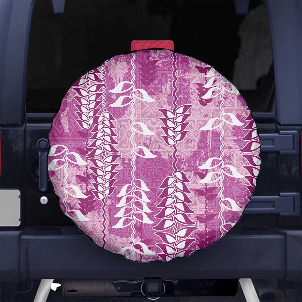 Magenta Hawaii Tapa Pattern Spare Tire Cover With Heliconia Vintage Style
