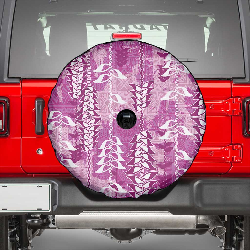 Magenta Hawaii Tapa Pattern Spare Tire Cover With Heliconia Vintage Style