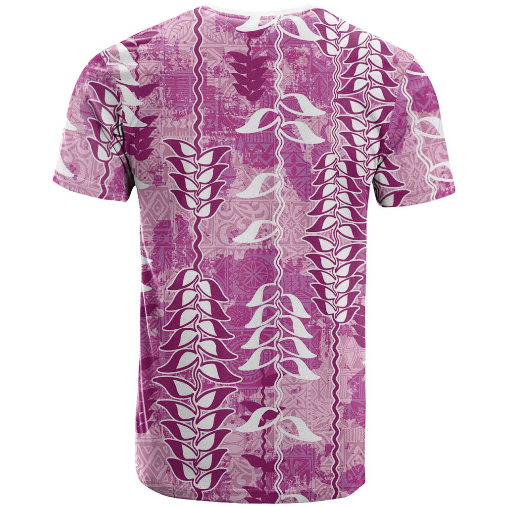 Magenta Hawaii Tapa Pattern T Shirt With Heliconia Vintage Style