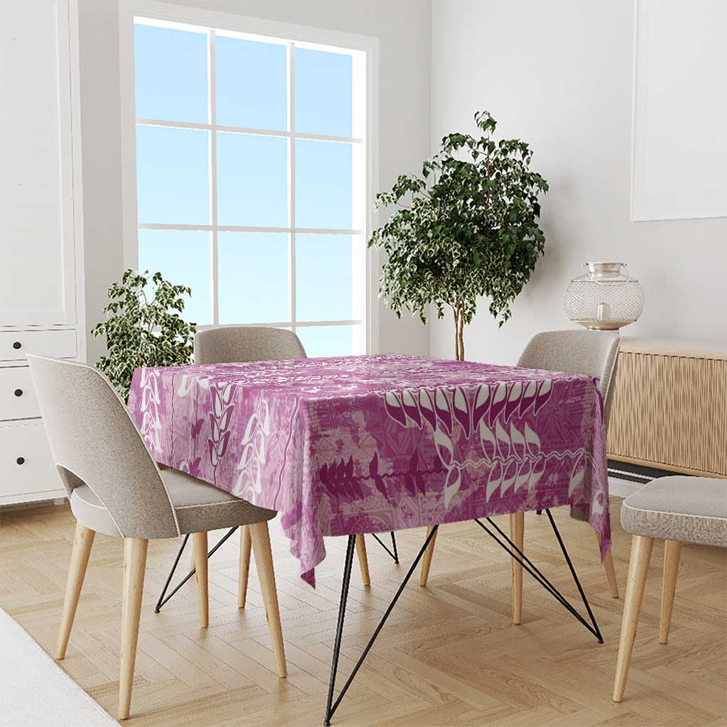 Magenta Hawaii Tapa Pattern Tablecloth With Heliconia Vintage Style