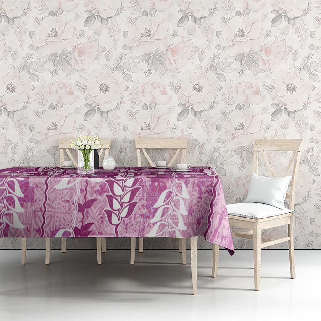 Magenta Hawaii Tapa Pattern Tablecloth With Heliconia Vintage Style