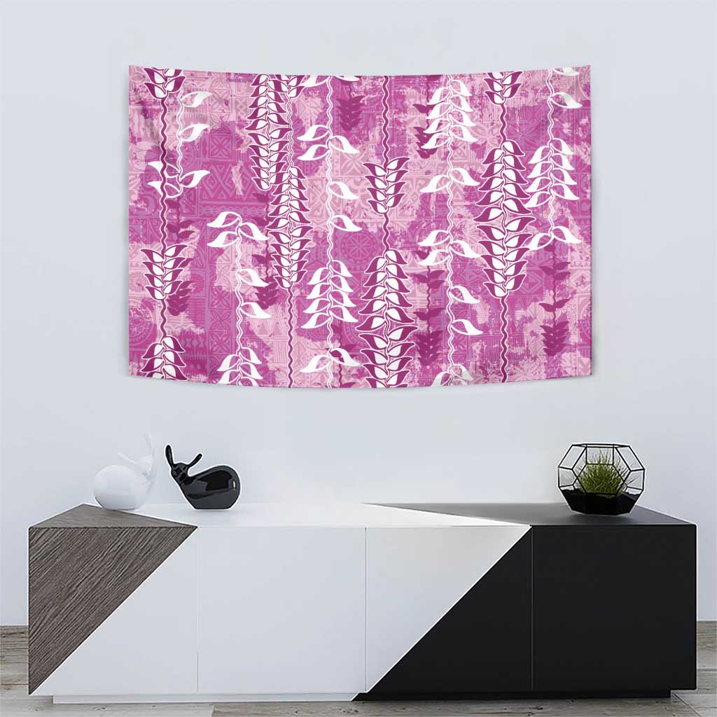 Magenta Hawaii Tapa Pattern Tapestry With Heliconia Vintage Style