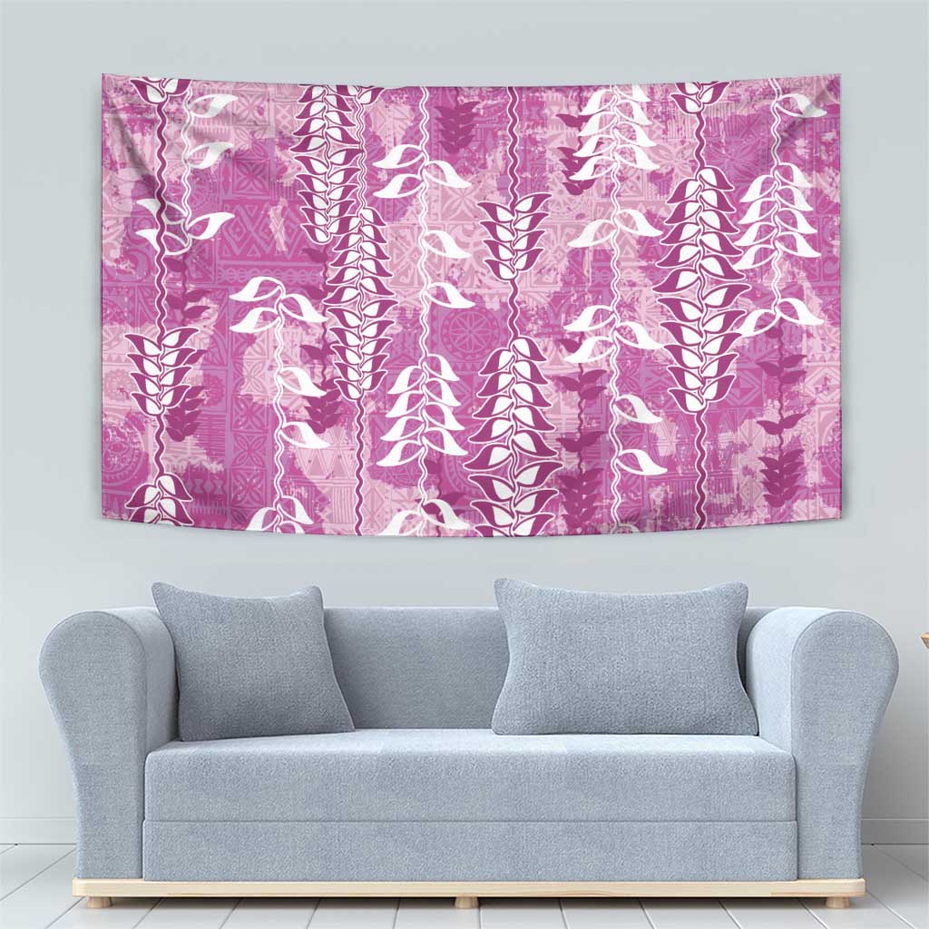 Magenta Hawaii Tapa Pattern Tapestry With Heliconia Vintage Style