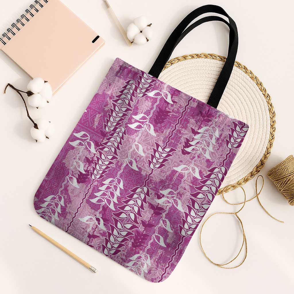 Magenta Hawaii Tapa Pattern Tote Bag With Heliconia Vintage Style