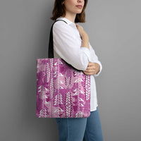 Magenta Hawaii Tapa Pattern Tote Bag With Heliconia Vintage Style