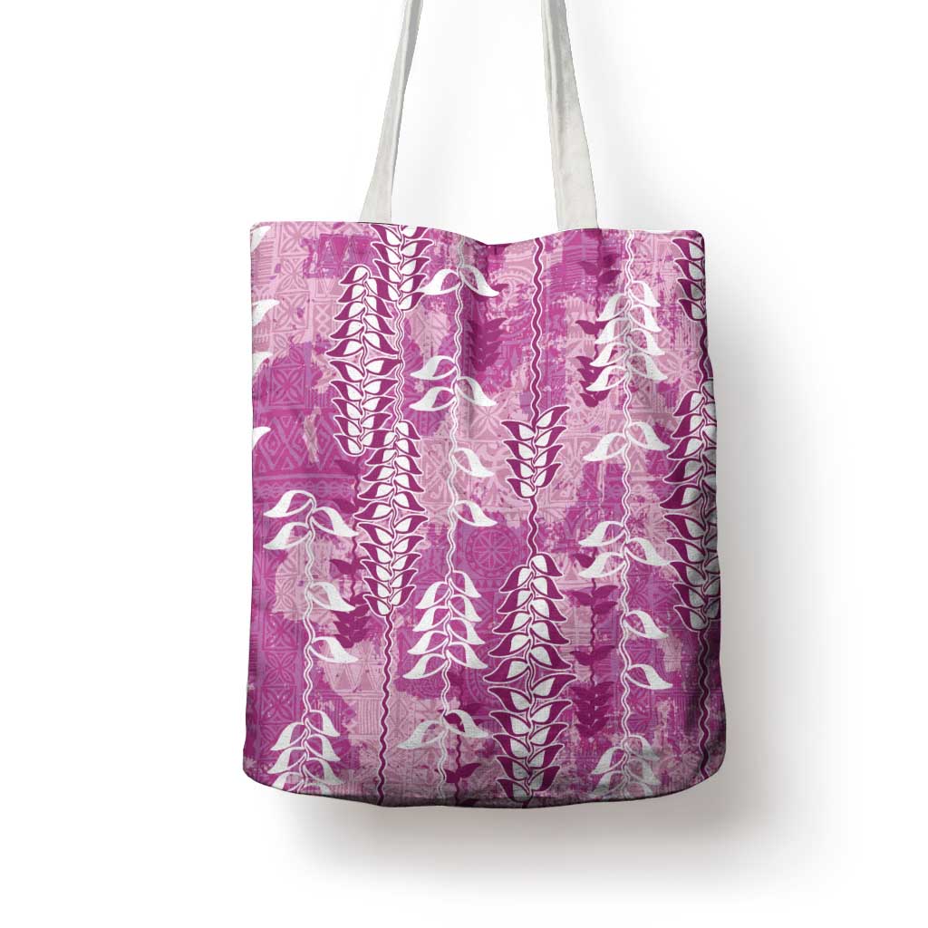 Magenta Hawaii Tapa Pattern Tote Bag With Heliconia Vintage Style