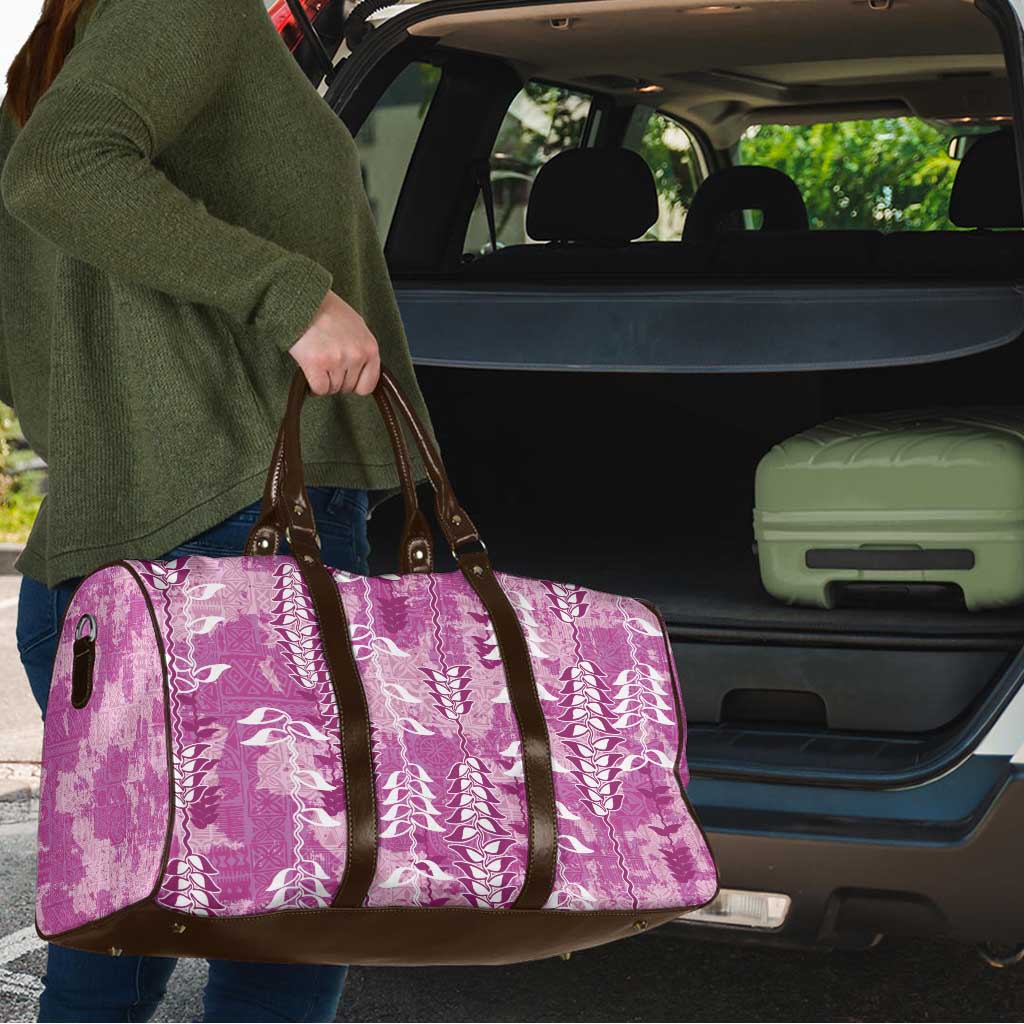Magenta Hawaii Tapa Pattern Travel Bag With Heliconia Vintage Style