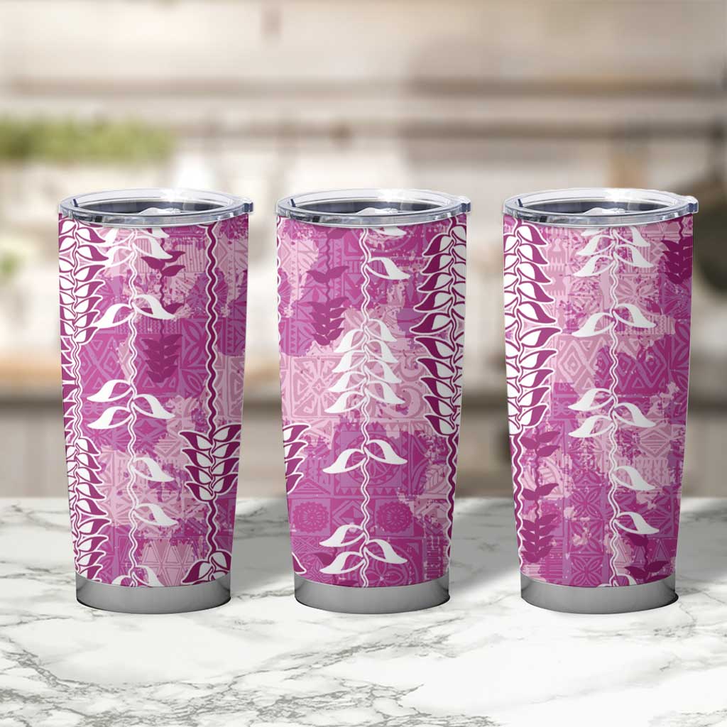 Magenta Hawaii Tapa Pattern Tumbler Cup With Heliconia Vintage Style