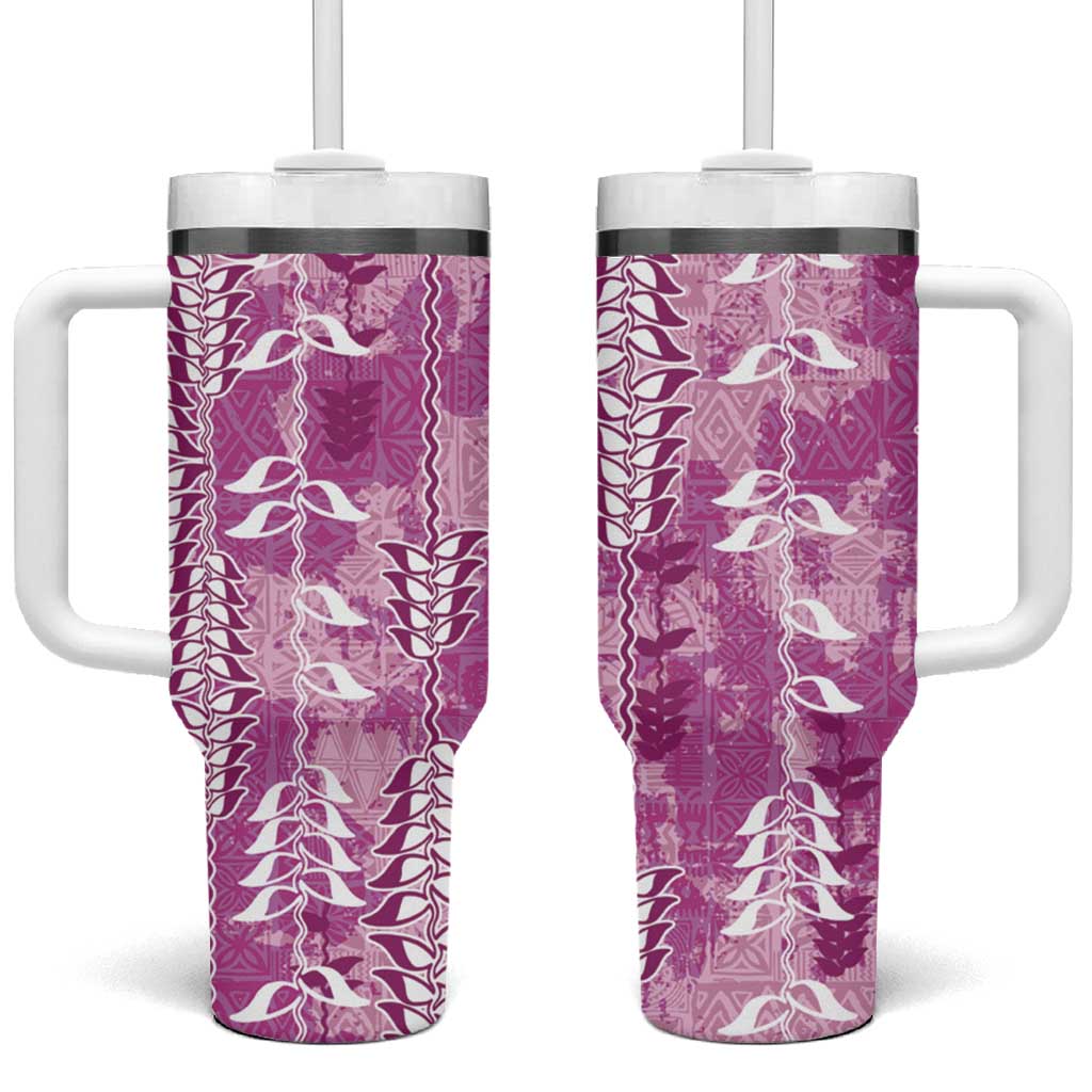Magenta Hawaii Tapa Pattern Tumbler With Handle With Heliconia Vintage Style