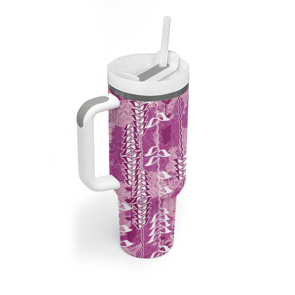 Magenta Hawaii Tapa Pattern Tumbler With Handle With Heliconia Vintage Style