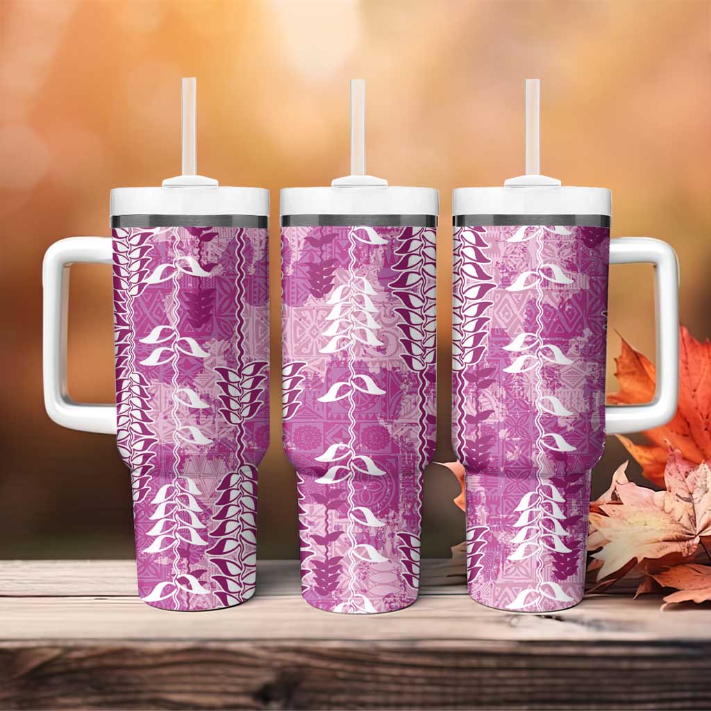 Magenta Hawaii Tapa Pattern Tumbler With Handle With Heliconia Vintage Style