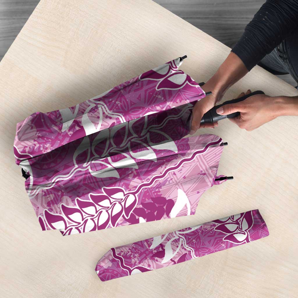 Magenta Hawaii Tapa Pattern Umbrella With Heliconia Vintage Style