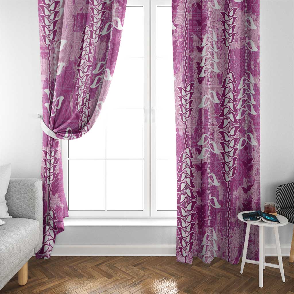 Magenta Hawaii Tapa Pattern Window Curtain With Heliconia Vintage Style