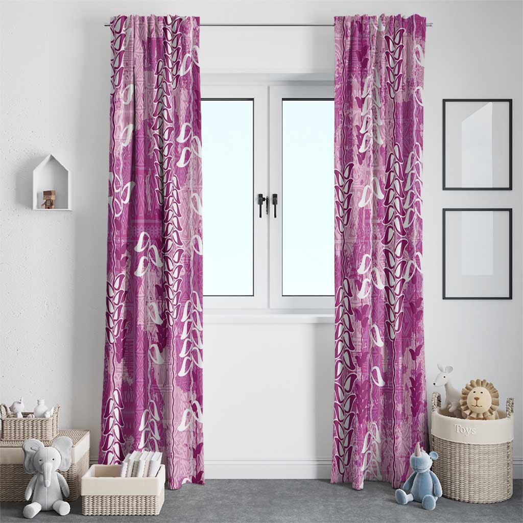 Magenta Hawaii Tapa Pattern Window Curtain With Heliconia Vintage Style