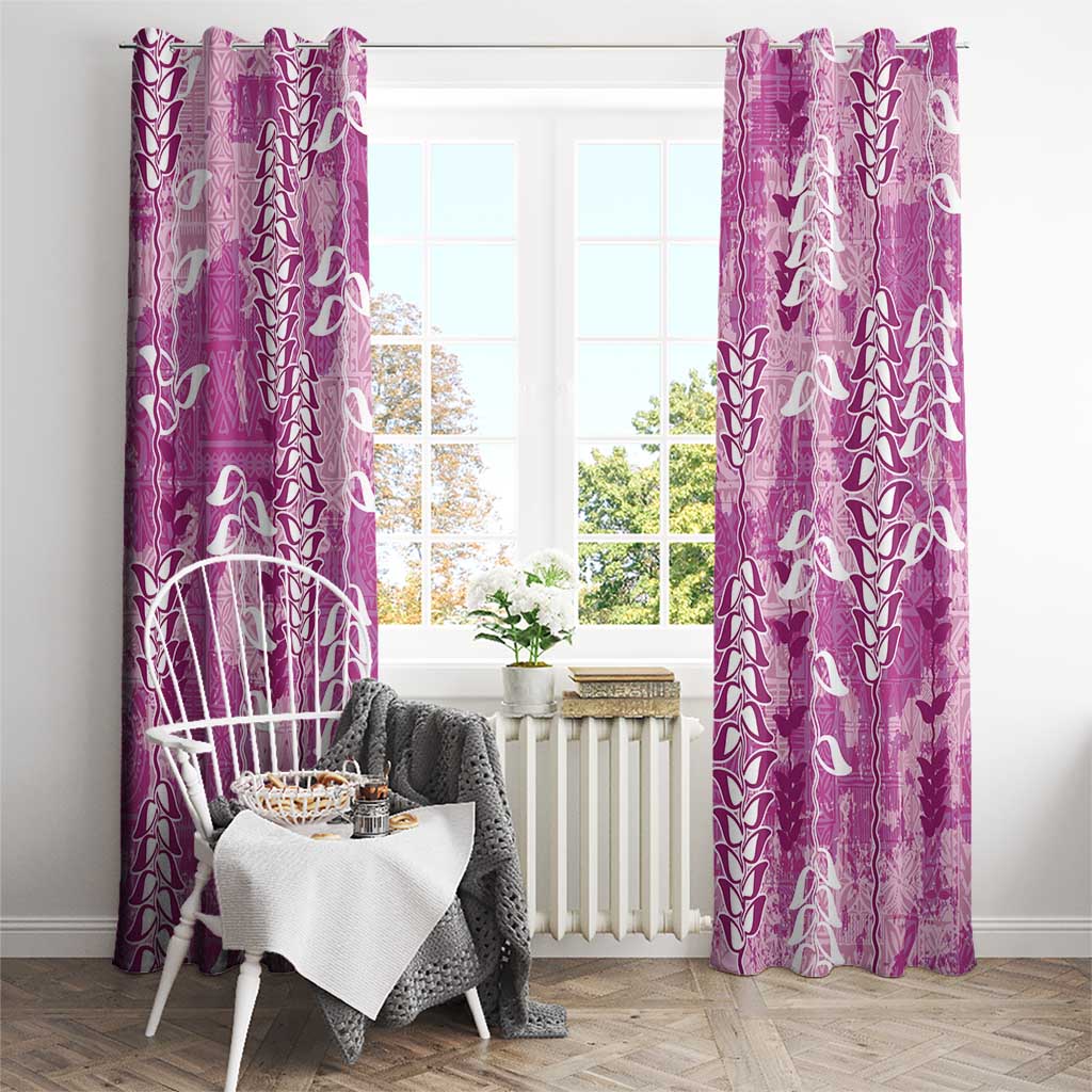 Magenta Hawaii Tapa Pattern Window Curtain With Heliconia Vintage Style