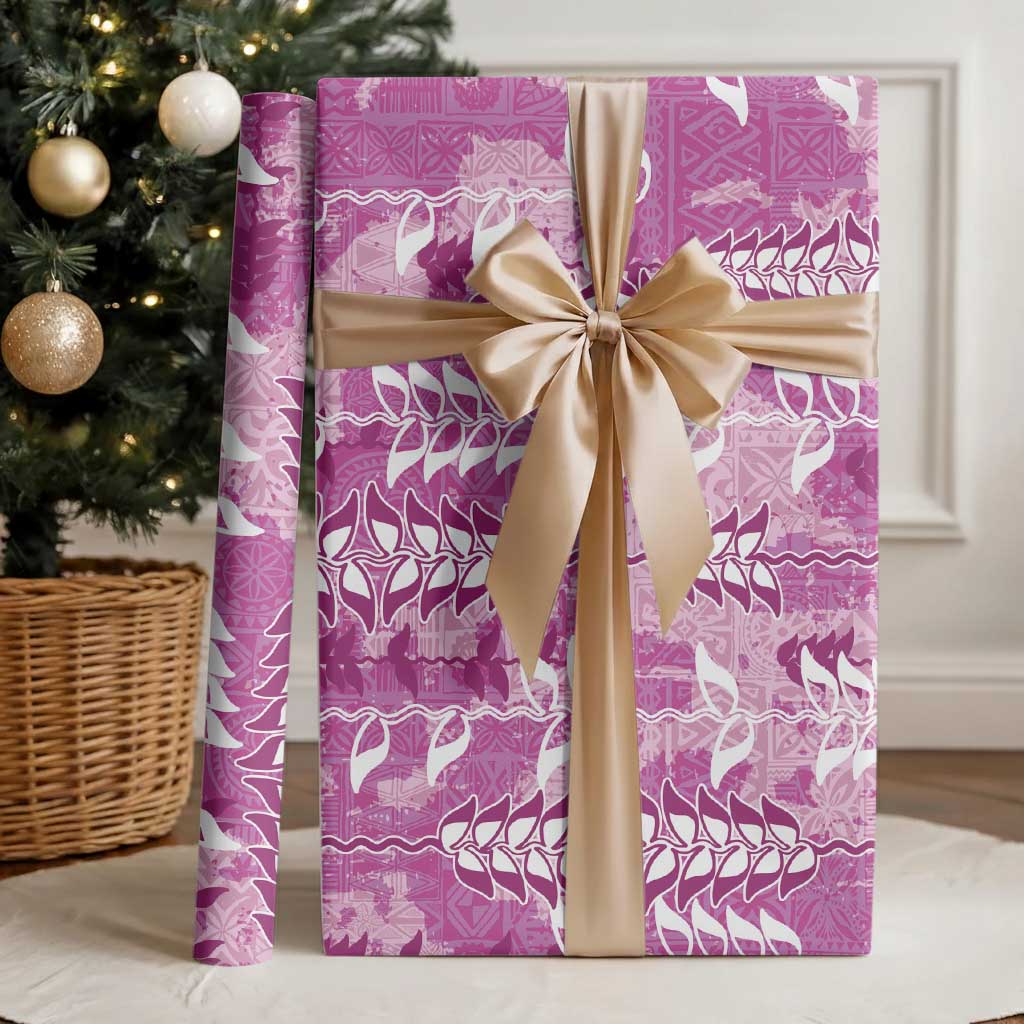 Magneta Hawaii Tapa Pattern Wrapping Paper With Heliconia Vintage Style