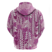 Magenta Hawaii Tapa Pattern Zip Hoodie With Heliconia Vintage Style