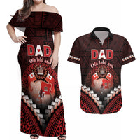 Personalised Tonga Happy Father's Day Couples Matching Off Shoulder Maxi Dress and Hawaiian Shirt Ofa Lahi Atu Dad Polynesian Tribal LT05 Red - Polynesian Pride