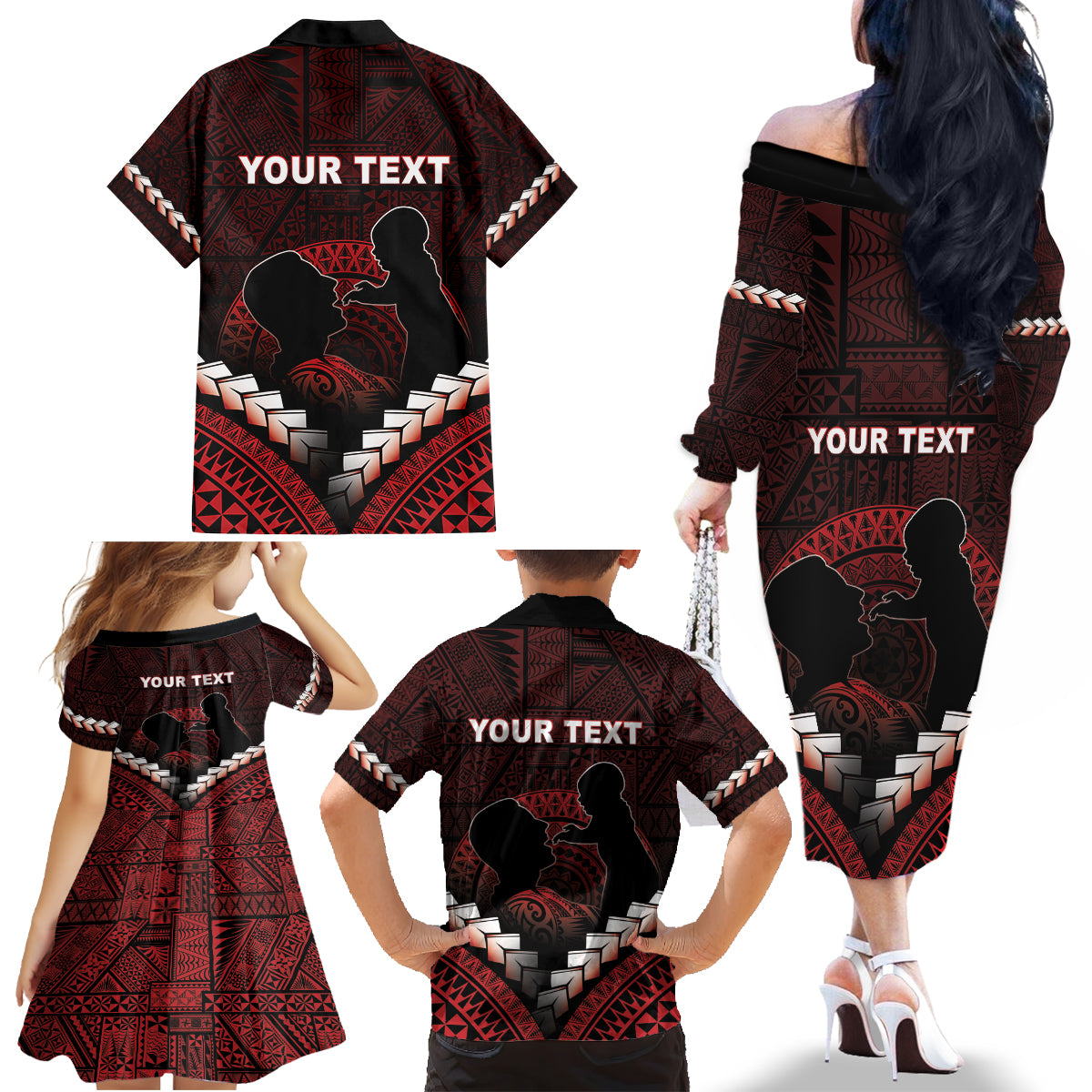 Personalised Tonga Happy Father's Day Family Matching Off The Shoulder Long Sleeve Dress and Hawaiian Shirt Ofa Lahi Atu Dad Polynesian Tribal LT05 - Polynesian Pride