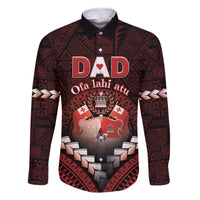Personalised Tonga Happy Father's Day Family Matching Off The Shoulder Long Sleeve Dress and Hawaiian Shirt Ofa Lahi Atu Dad Polynesian Tribal LT05 Dad's Shirt - Long Sleeve Red - Polynesian Pride
