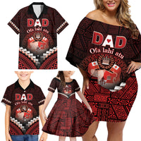 Personalised Tonga Happy Father's Day Family Matching Off Shoulder Short Dress and Hawaiian Shirt Ofa Lahi Atu Dad Polynesian Tribal LT05 - Polynesian Pride