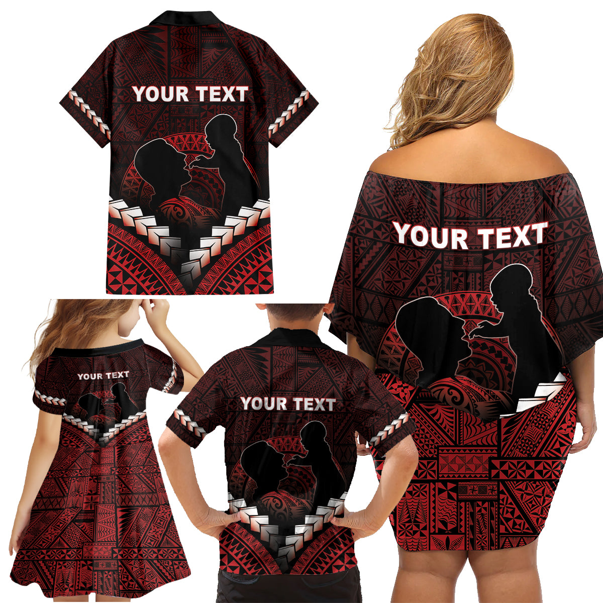 Personalised Tonga Happy Father's Day Family Matching Off Shoulder Short Dress and Hawaiian Shirt Ofa Lahi Atu Dad Polynesian Tribal LT05 - Polynesian Pride