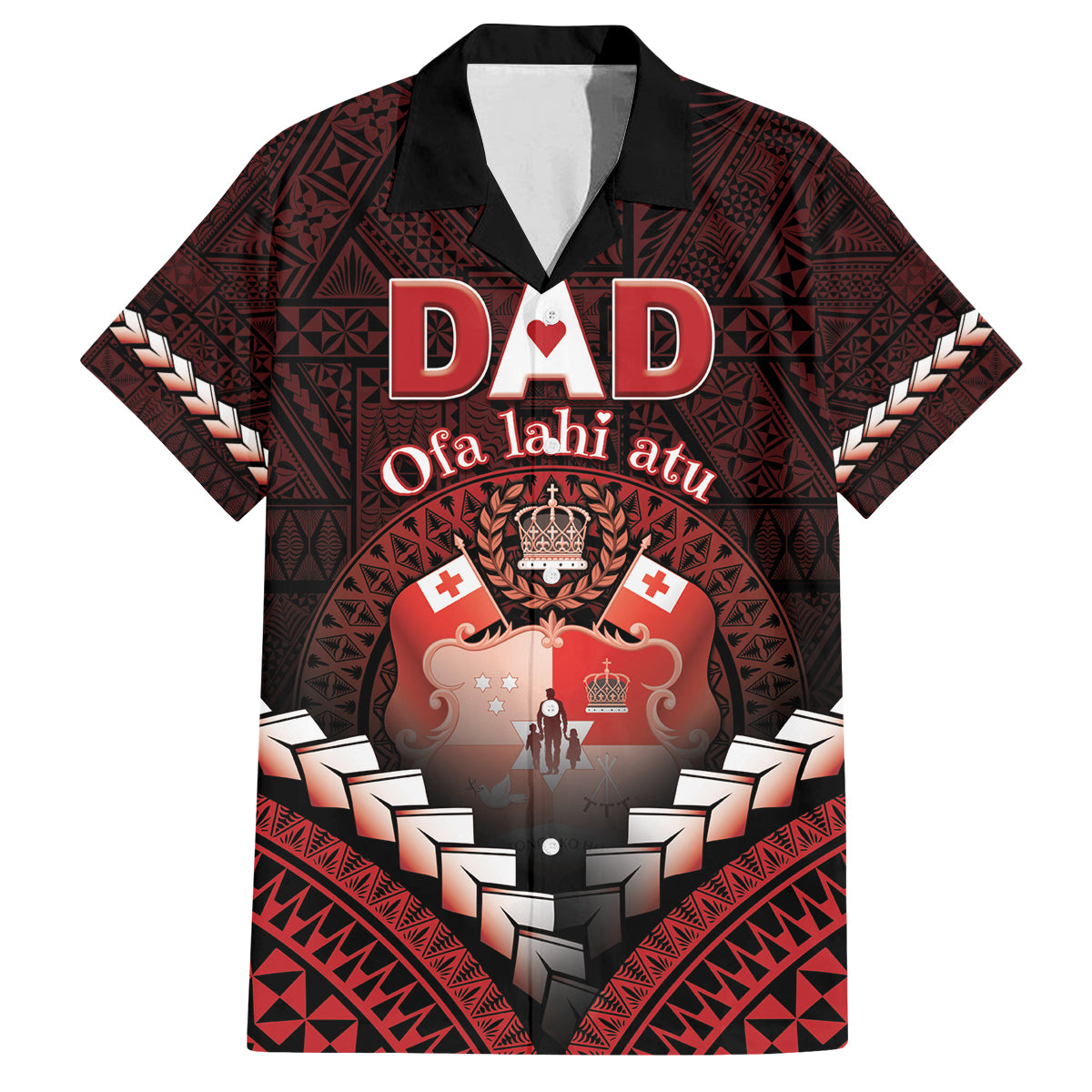 Personalised Tonga Happy Father's Day Family Matching Off Shoulder Short Dress and Hawaiian Shirt Ofa Lahi Atu Dad Polynesian Tribal LT05 Dad's Shirt - Short Sleeve Red - Polynesian Pride