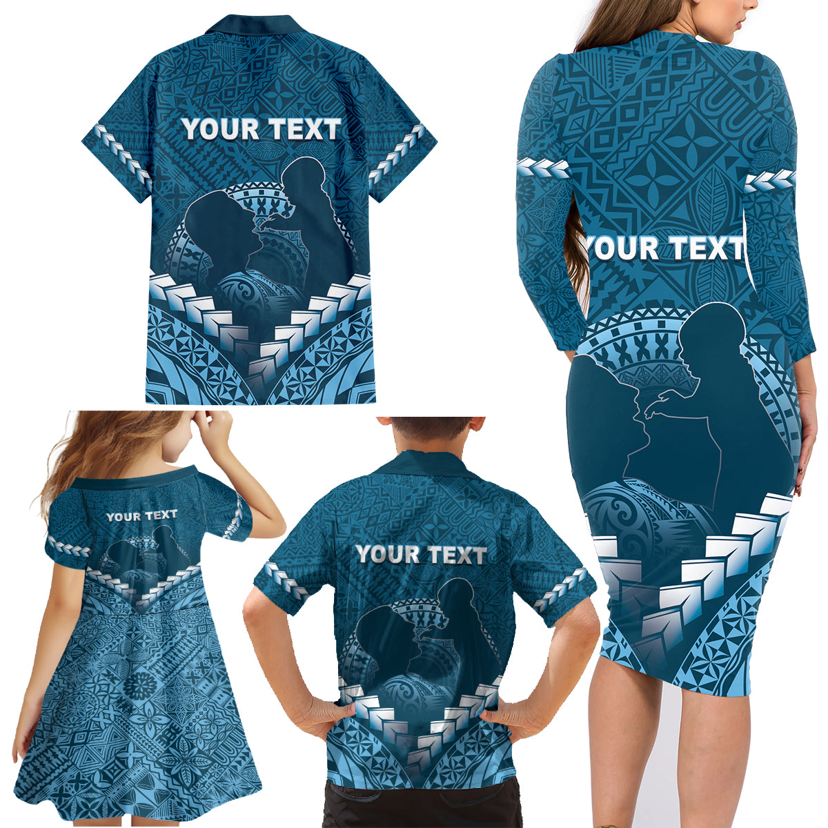 Personalised Fiji Happy Father's Day Family Matching Long Sleeve Bodycon Dress and Hawaiian Shirt Au Lomani Iko Dad Polynesian Tribal LT05 - Polynesian Pride