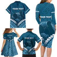 Personalised Fiji Happy Father's Day Family Matching Long Sleeve Bodycon Dress and Hawaiian Shirt Au Lomani Iko Dad Polynesian Tribal LT05 - Polynesian Pride