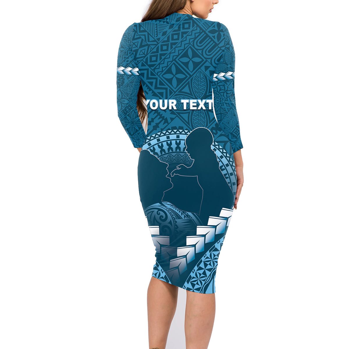 Personalised Fiji Happy Father's Day Family Matching Long Sleeve Bodycon Dress and Hawaiian Shirt Au Lomani Iko Dad Polynesian Tribal LT05 - Polynesian Pride