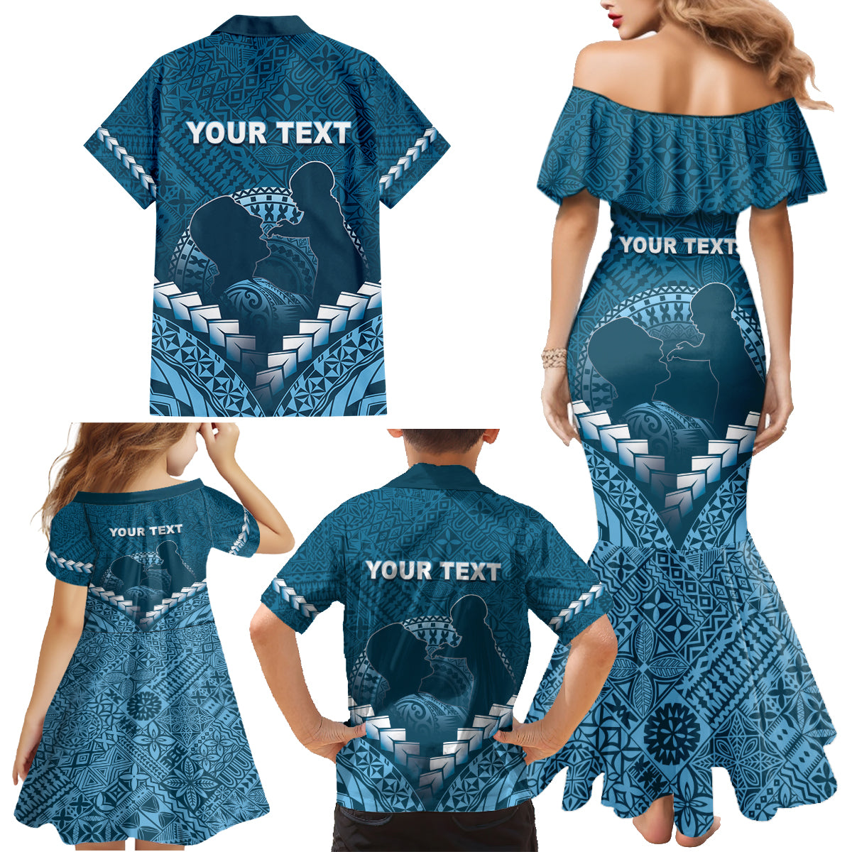 Personalised Fiji Happy Father's Day Family Matching Mermaid Dress and Hawaiian Shirt Au Lomani Iko Dad Polynesian Tribal LT05 - Polynesian Pride