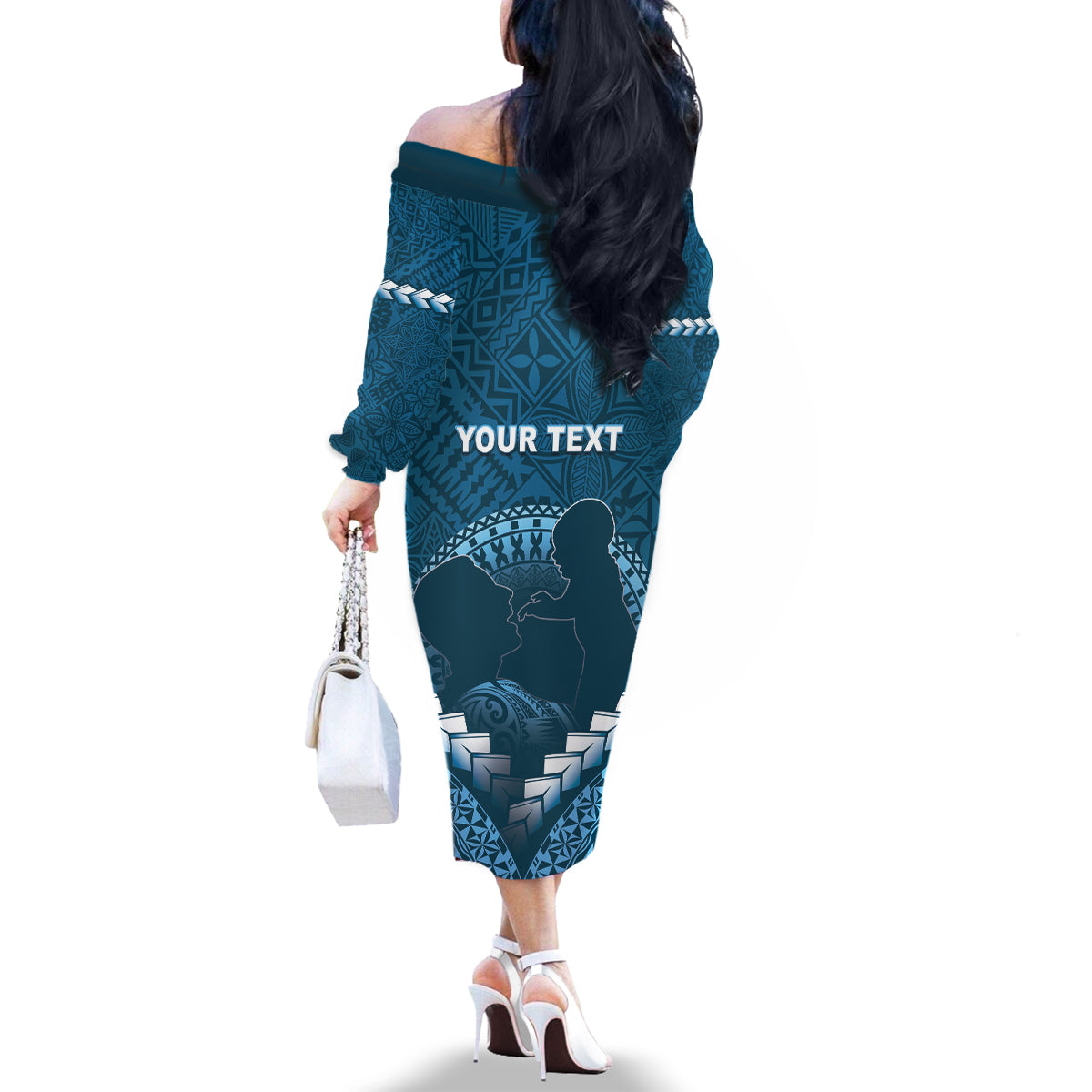 Personalised Fiji Happy Father's Day Family Matching Off The Shoulder Long Sleeve Dress and Hawaiian Shirt Au Lomani Iko Dad Polynesian Tribal LT05 - Polynesian Pride