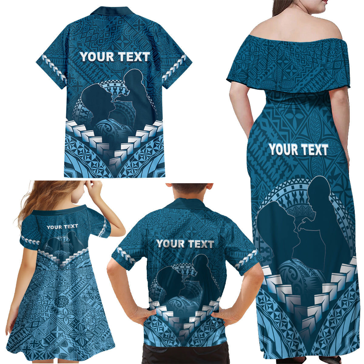 Personalised Fiji Happy Father's Day Family Matching Off Shoulder Maxi Dress and Hawaiian Shirt Au Lomani Iko Dad Polynesian Tribal LT05 - Polynesian Pride