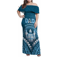 Personalised Fiji Happy Father's Day Family Matching Off Shoulder Maxi Dress and Hawaiian Shirt Au Lomani Iko Dad Polynesian Tribal LT05 Mom's Dress Blue - Polynesian Pride