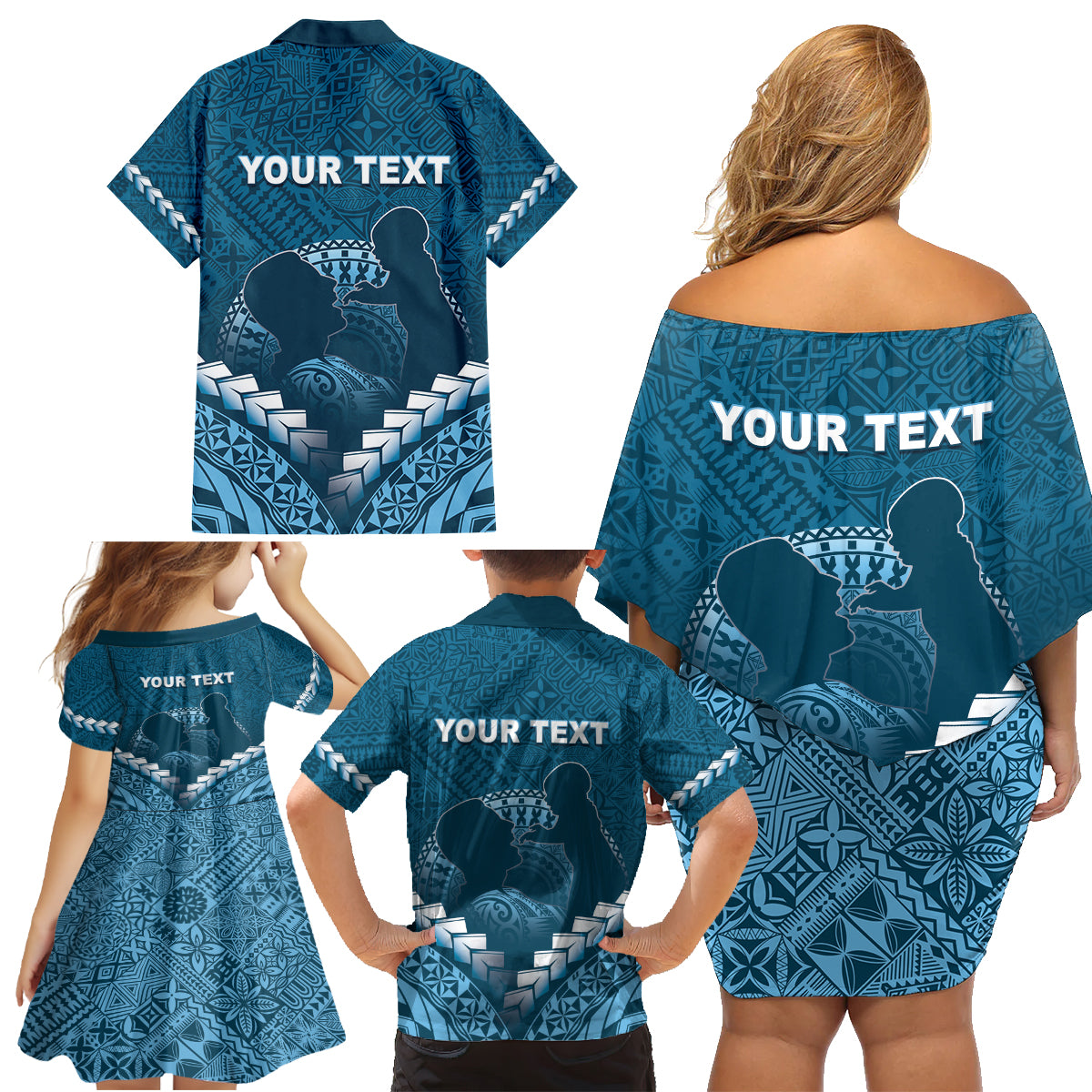 Personalised Fiji Happy Father's Day Family Matching Off Shoulder Short Dress and Hawaiian Shirt Au Lomani Iko Dad Polynesian Tribal LT05 - Polynesian Pride