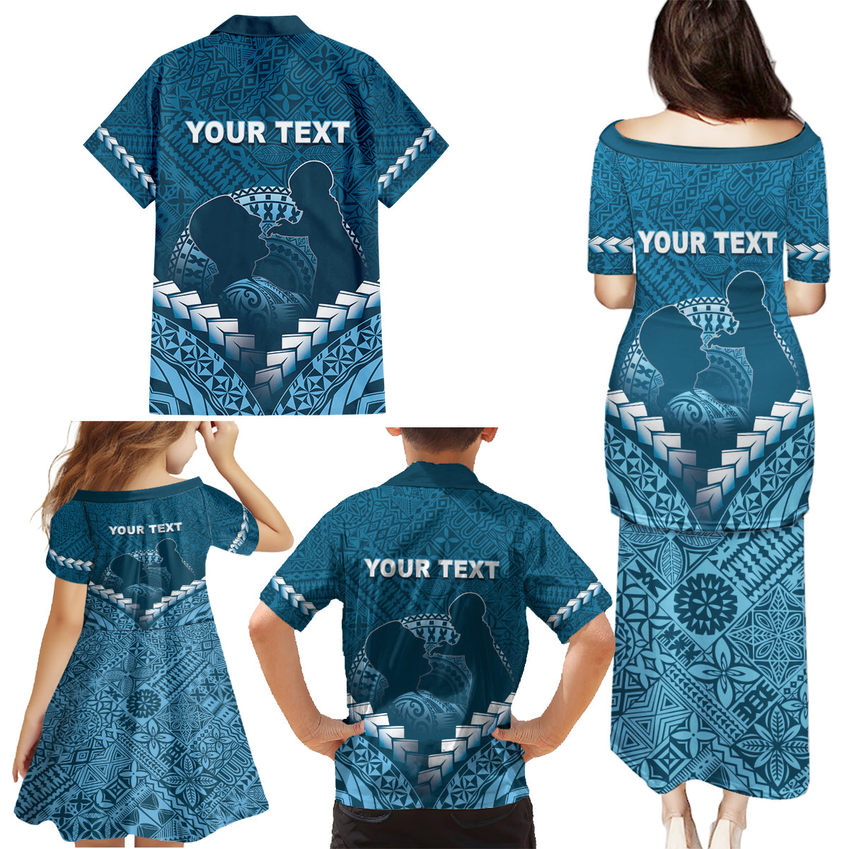 Personalised Fiji Happy Father's Day Family Matching Puletasi and Hawaiian Shirt Au Lomani Iko Dad Polynesian Tribal LT05 - Polynesian Pride