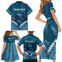Personalised Fiji Happy Father's Day Family Matching Short Sleeve Bodycon Dress and Hawaiian Shirt Au Lomani Iko Dad Polynesian Tribal LT05 - Polynesian Pride