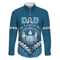 Personalised Fiji Happy Father's Day Family Matching Short Sleeve Bodycon Dress and Hawaiian Shirt Au Lomani Iko Dad Polynesian Tribal LT05 Dad's Shirt - Long Sleeve Blue - Polynesian Pride