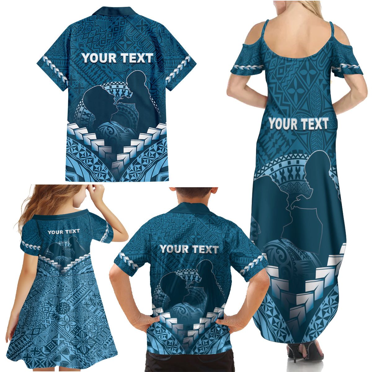 Personalised Fiji Happy Father's Day Family Matching Summer Maxi Dress and Hawaiian Shirt Au Lomani Iko Dad Polynesian Tribal LT05 - Polynesian Pride