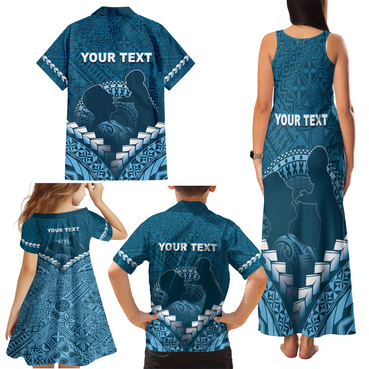 Personalised Fiji Happy Father's Day Family Matching Tank Maxi Dress and Hawaiian Shirt Au Lomani Iko Dad Polynesian Tribal LT05 - Polynesian Pride
