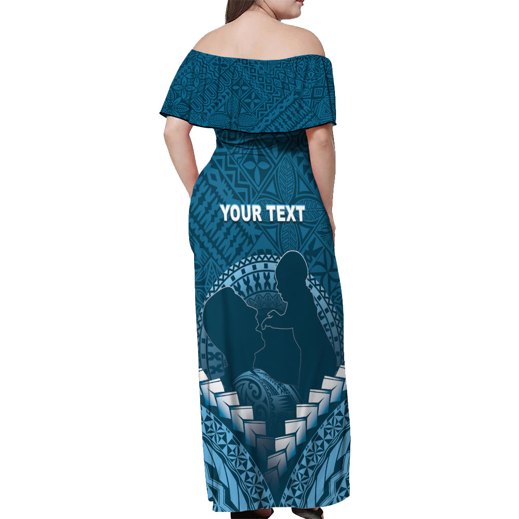 Personalised Fiji Happy Father's Day Off Shoulder Maxi Dress Au Lomani Iko Dad Polynesian Tribal