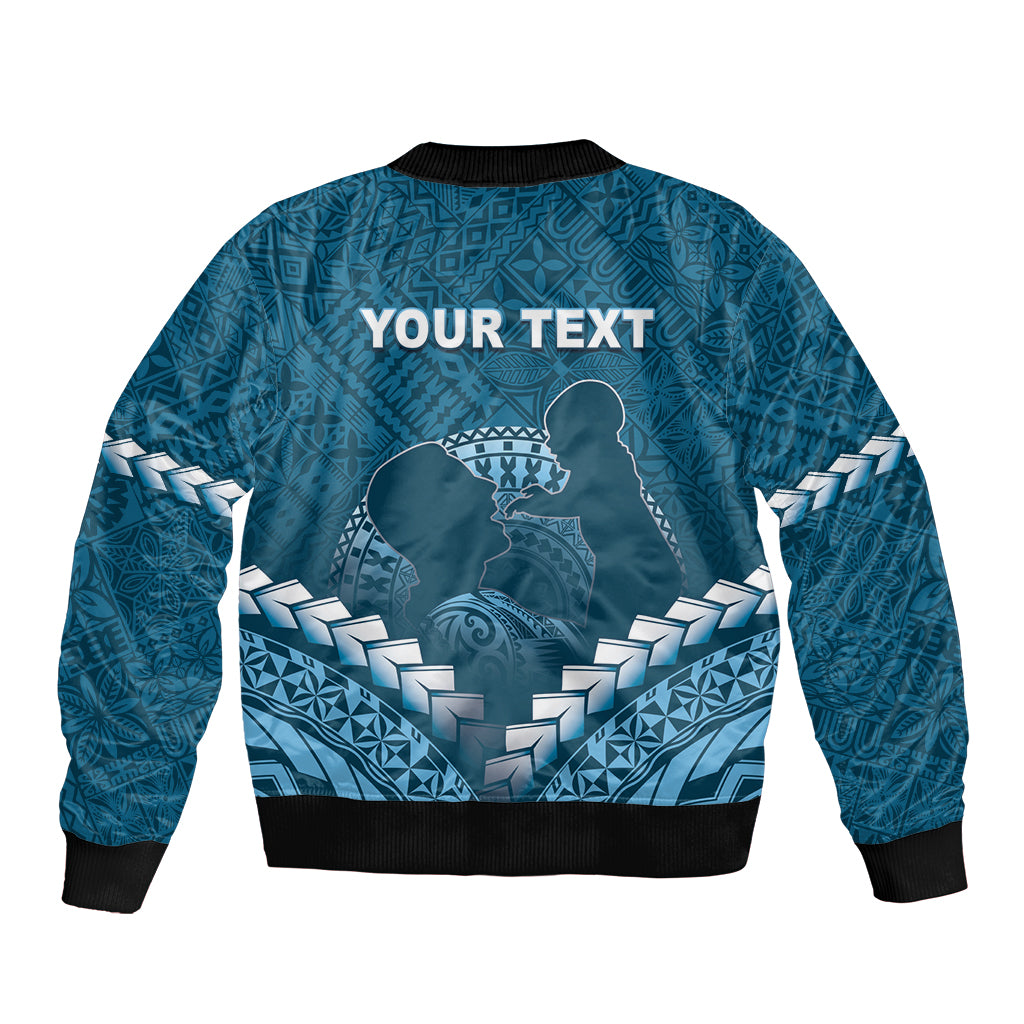 Personalised Fiji Happy Father's Day Sleeve Zip Bomber Jacket Au Lomani Iko Dad Polynesian Tribal